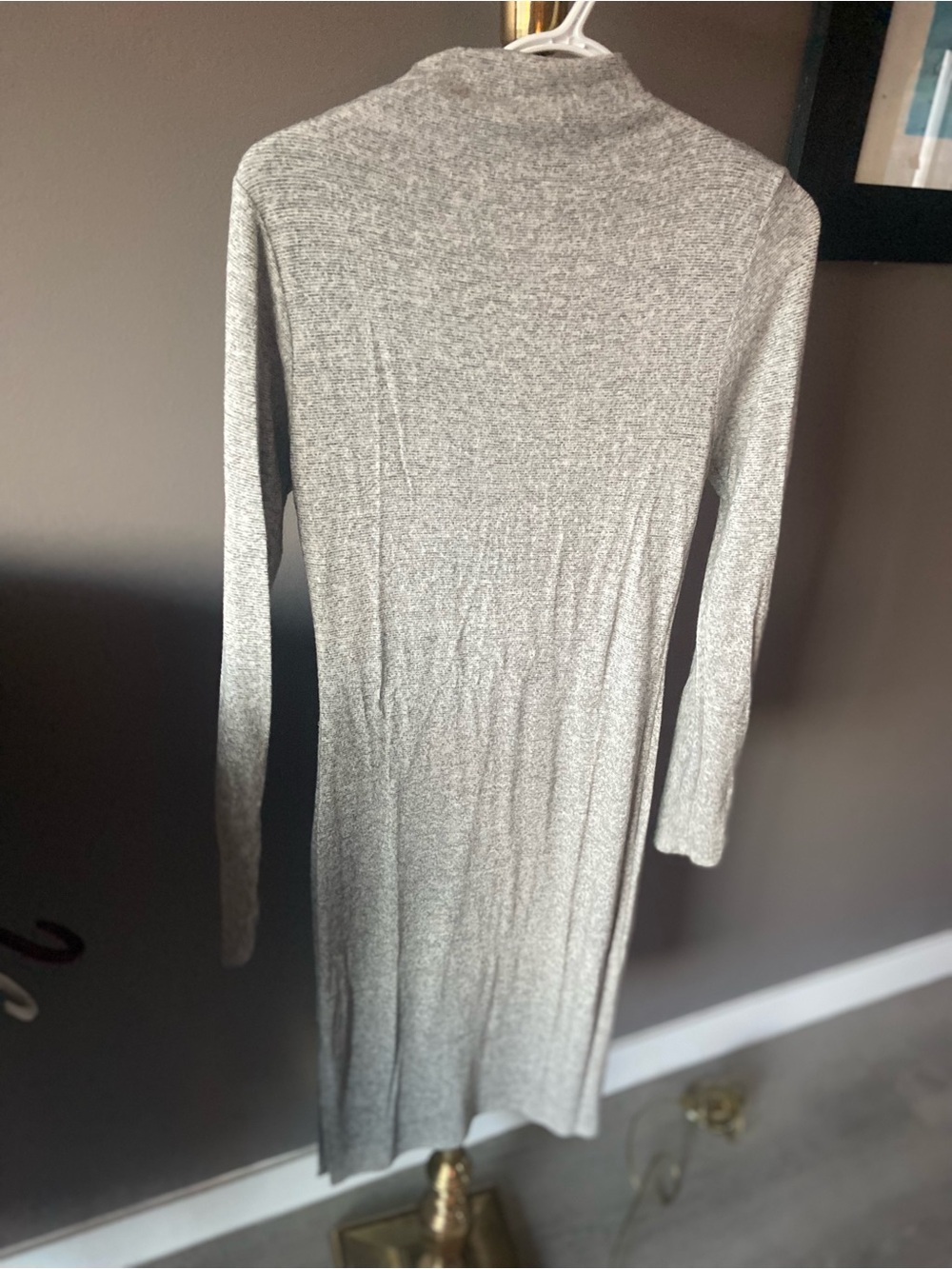 BeauOne size fitted Caution To The Wind Heather Gray Long Sleeve Knit Midi Dress